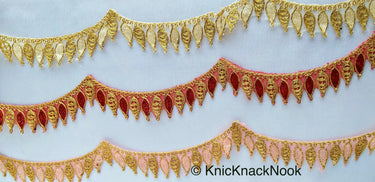 Red / Off White / Pink And Gold One Yard Scallop Lace Trim 28mm Wide